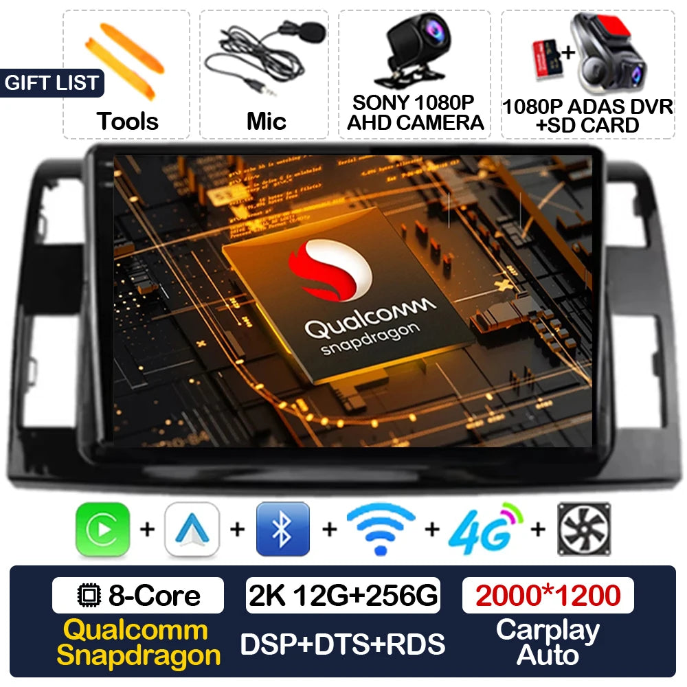 Wireless CarPlay & Android Auto Display Screen, Compatible with Toyota Previa XR50 III & Estima