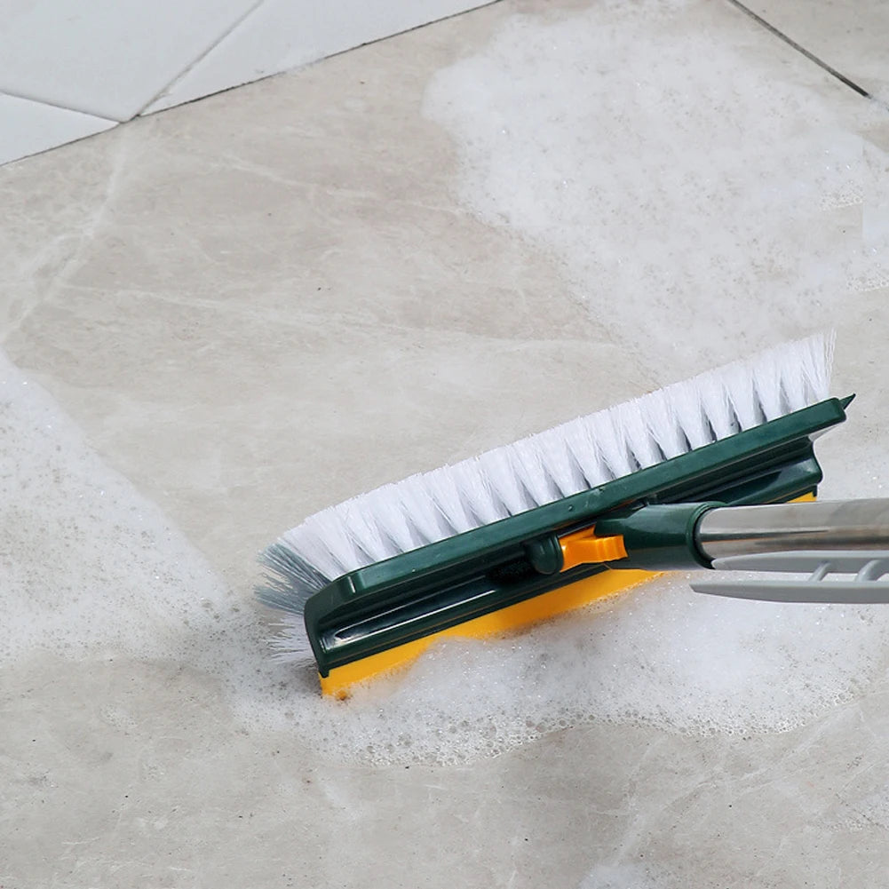 3 in 1 Floor Scrub Brush with Right Angled Bristle & Scraper Long Handle Grout Brush Shower Scrubber for Bathroom Tub Tile Floor