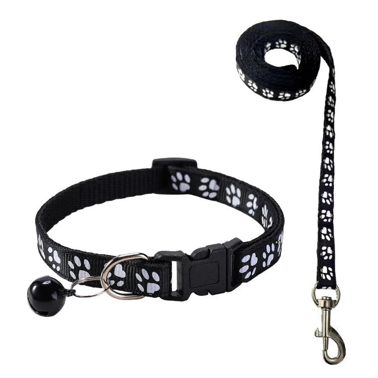 Cat Collar & Leash Set - Cartoon Paw Bell Collar for Kittens