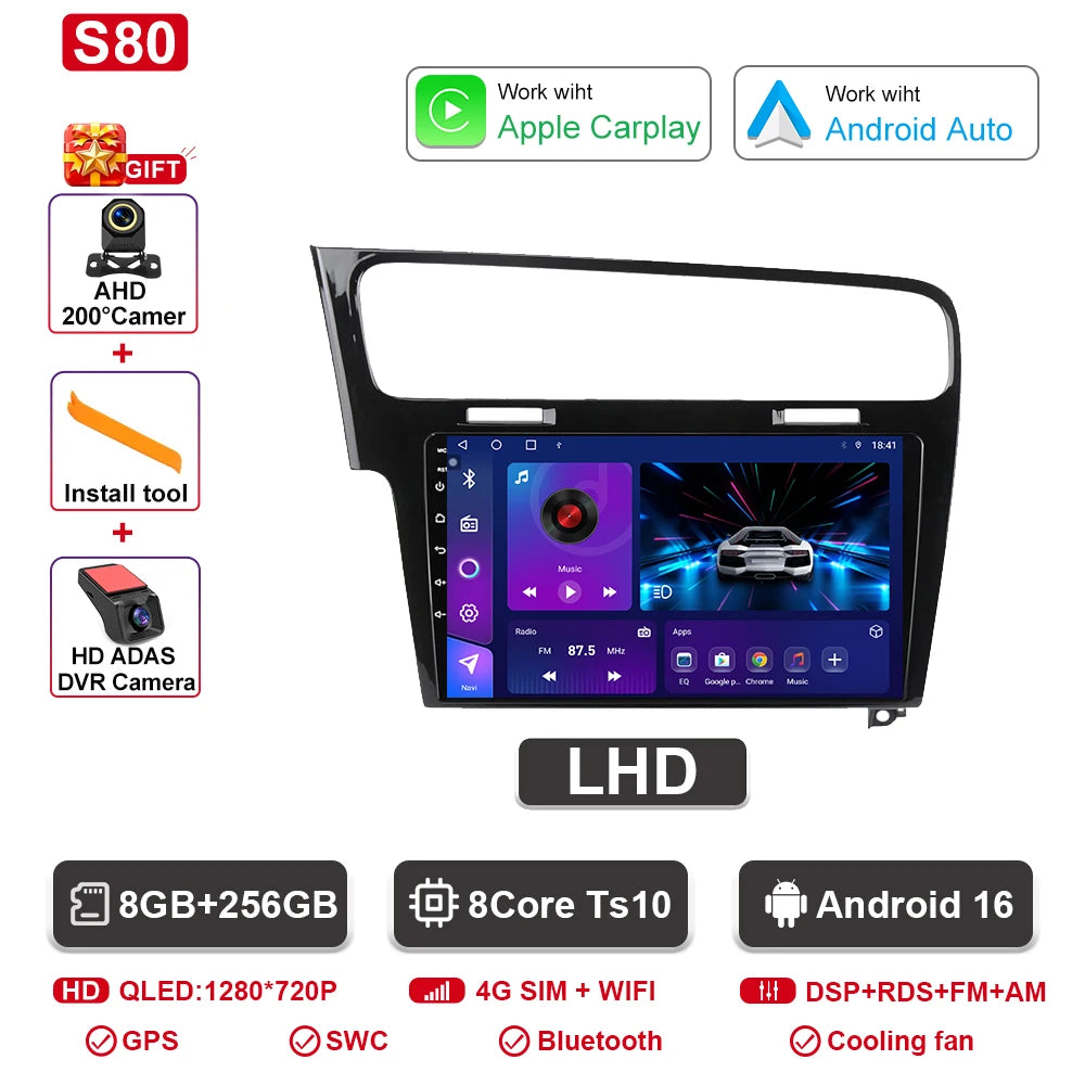 Android Car Stereo for VW Golf 7 MK7 GTI (2012–2021, RHD) — CarPlay, Android Auto, GPS, 2-DIN