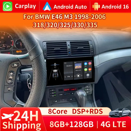 9" Android Car Stereo for BMW E46 318 320 325 330 335 & M3 (1998–2006) — Wireless CarPlay, Android Auto, GPS