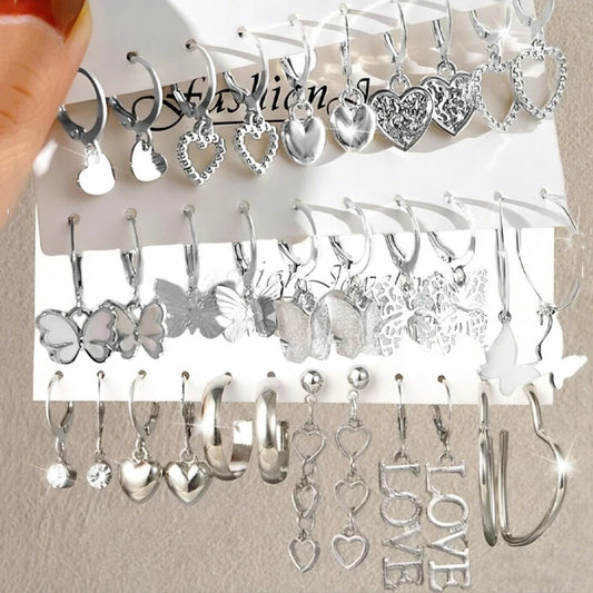 Butterfly & Heart Earrings Set — Vintage Cut-Out Drop Jewellery