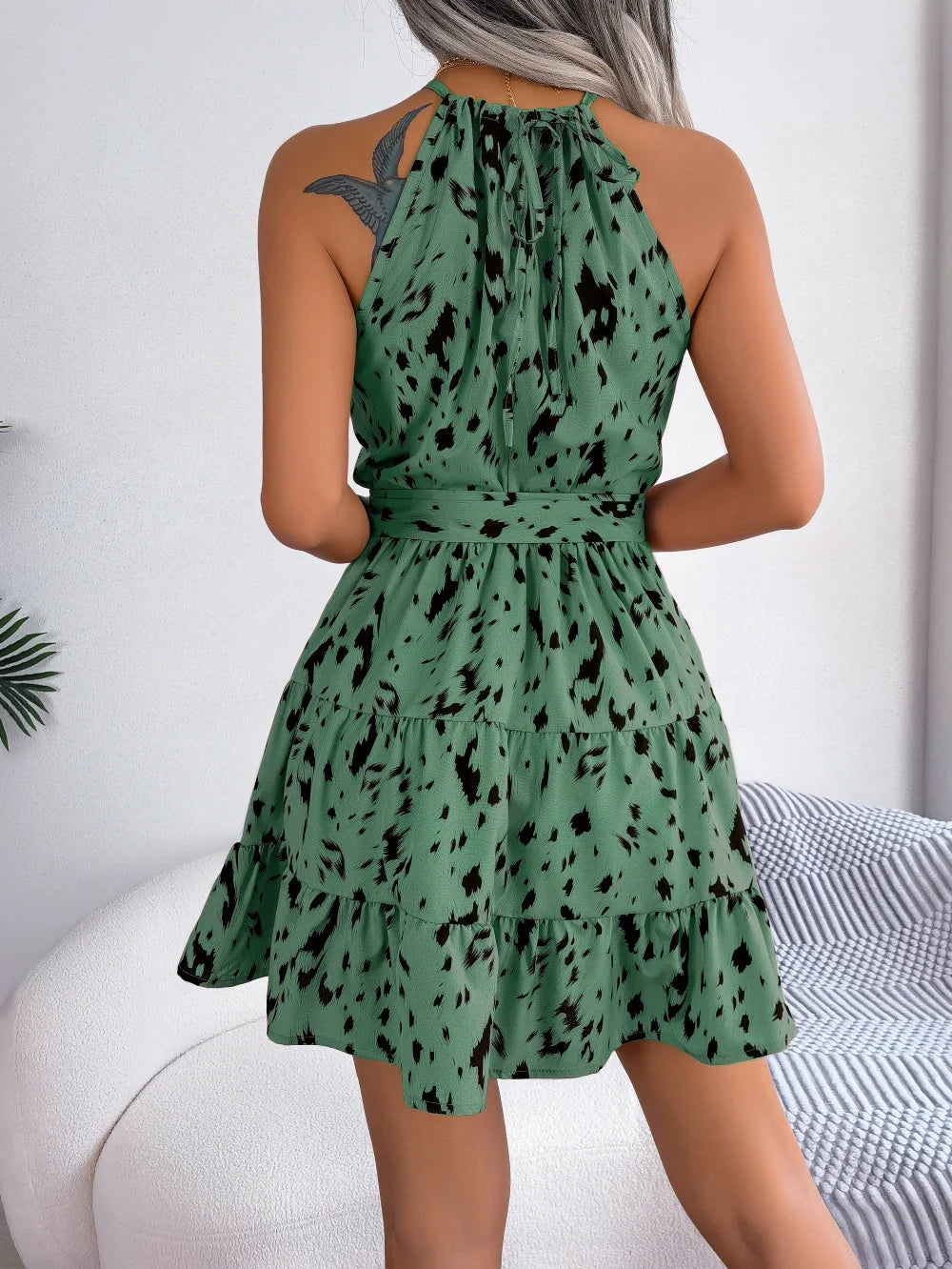 Women's Leopard Print Ruffled Halter Mini Dress – Sexy Spring Summer Fashion Dress