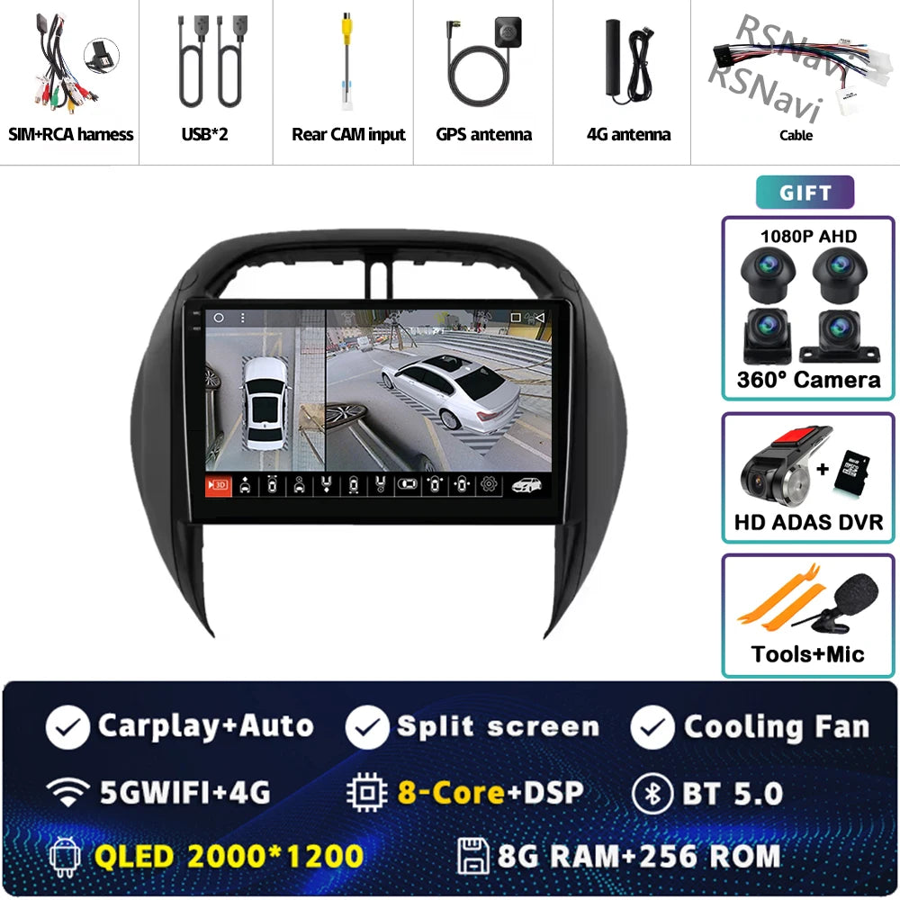 Android 16 For Toyota RAV4 2 CA20 CA20W XA20 2003 - 2005 2K QLED Stereo Car Radio Multimedia Video Player GPS 4G CarPlay