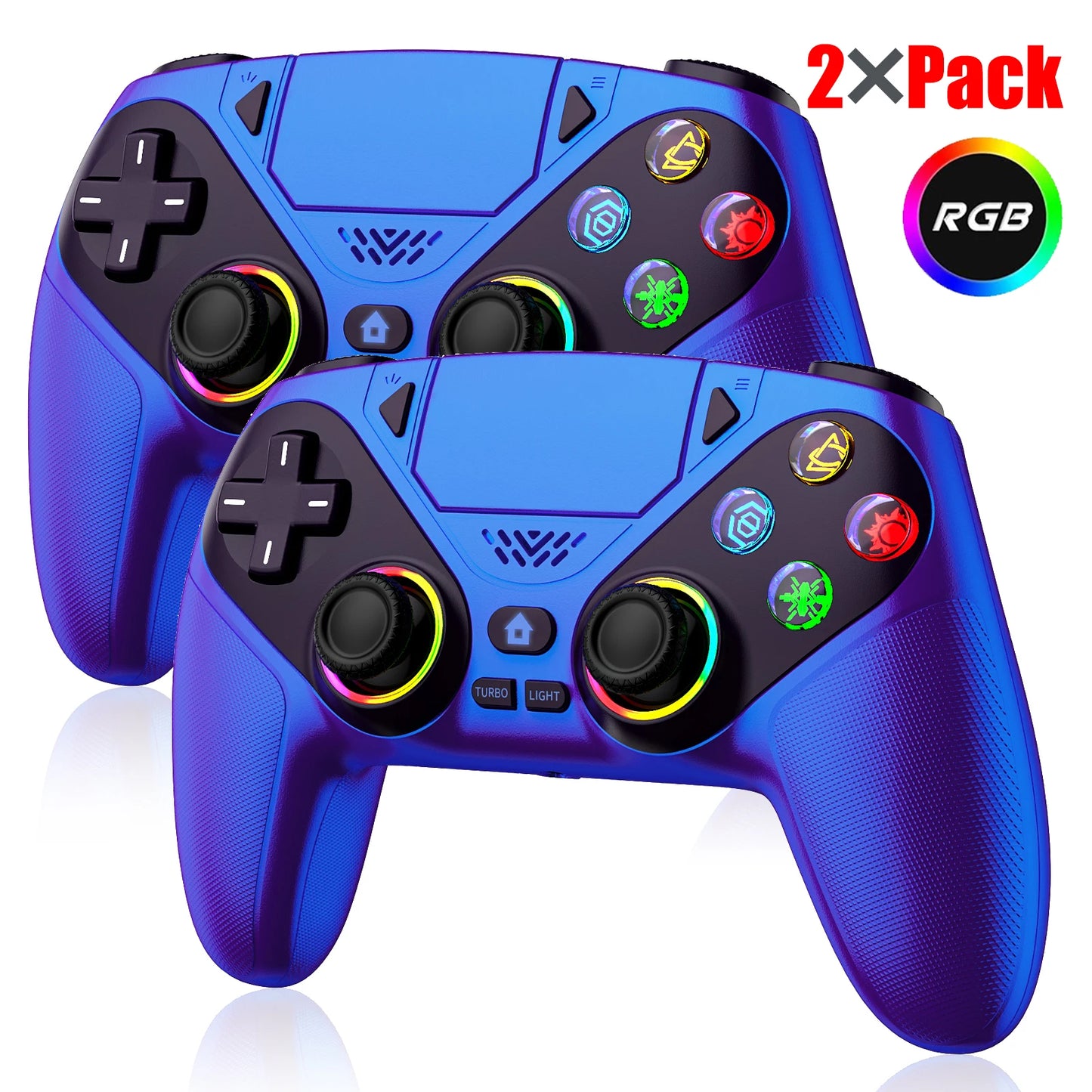 For Playstation 5/PS5/PS4/PC Game Controller,6 Axis Gyro RGB Wireless Gamepads 4-Level Shock Turbo Programmable Gaming Joystick
