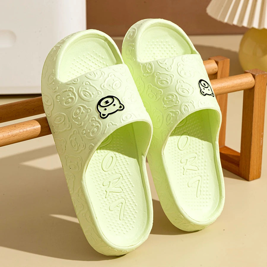 Fashion Cute Printting Bear Women's Slippers Bathroom Non-slip Thick Soft Sole Summer Indoor Comfy Beach Leisure Couple Shoes