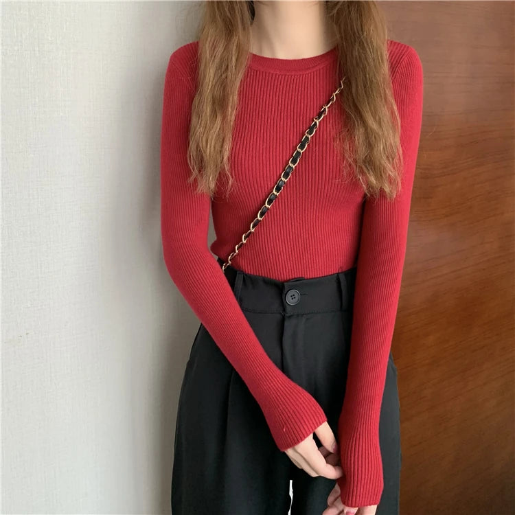 Women's Basic Knit Pullover — Stretch Crew Neck Jumper