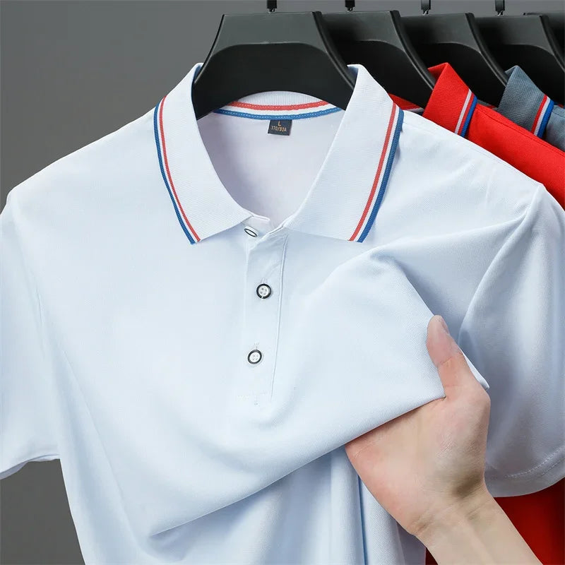 Men's Solid Polo Shirt - Anti-Wrinkle Knit, Versatile Summer Top