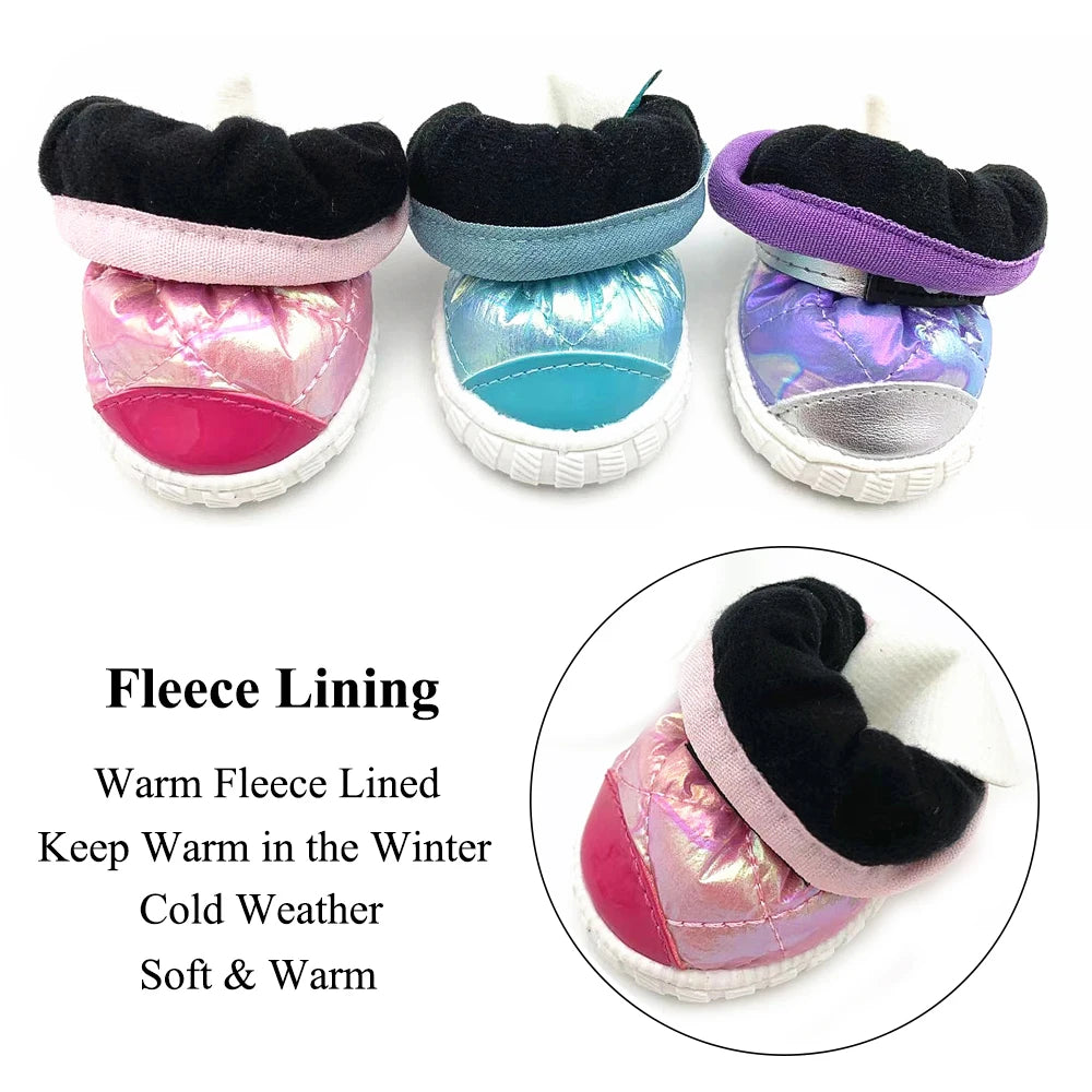 Fleece-Lined Dog Snow Boots Set of 4 - Rubber Sole Winter Booties - photo 2