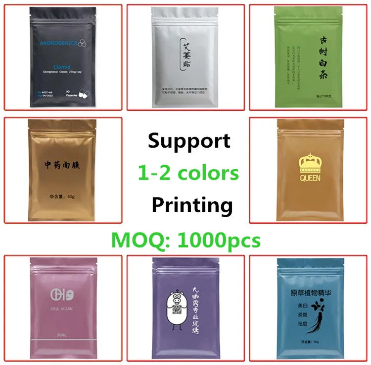 Resealable Coffee Herb Powder Zipper Pack Bag Smell Proof Flat Pouches Matte Black Small Aluminum Foil Zip Lock Mylar Bags