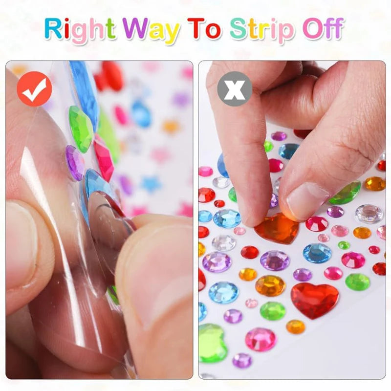 Gem Stickers,Self-Adhesive Face Jewelry Sticker, Acrylic Gems DIY Crafts, Sparkle Heart-Shaped Rhinestone Party Holiday Supplies