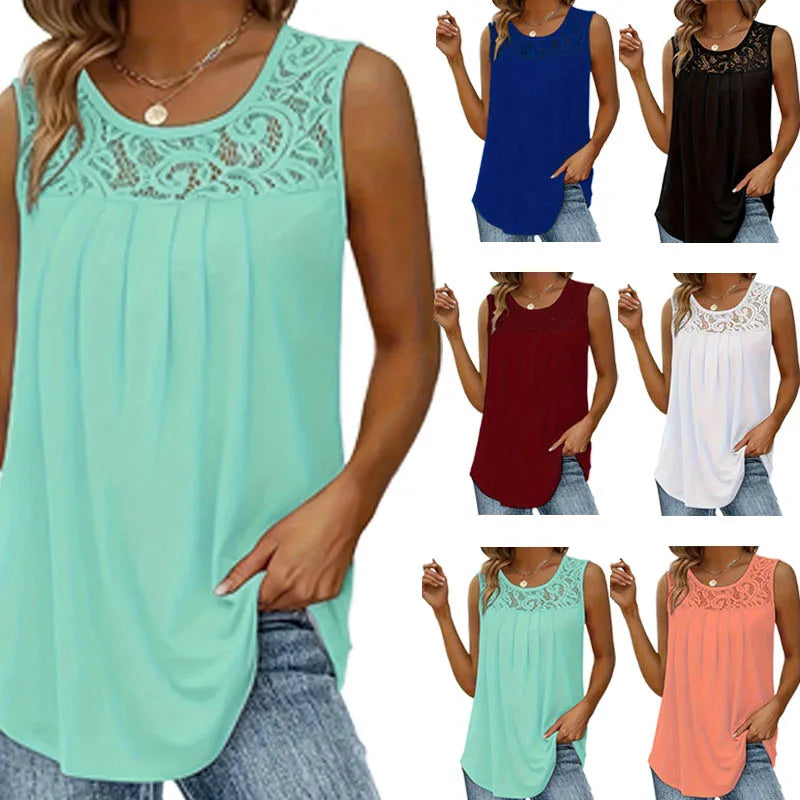 Solid color versatile sleeveless chest pleated casual vacation top