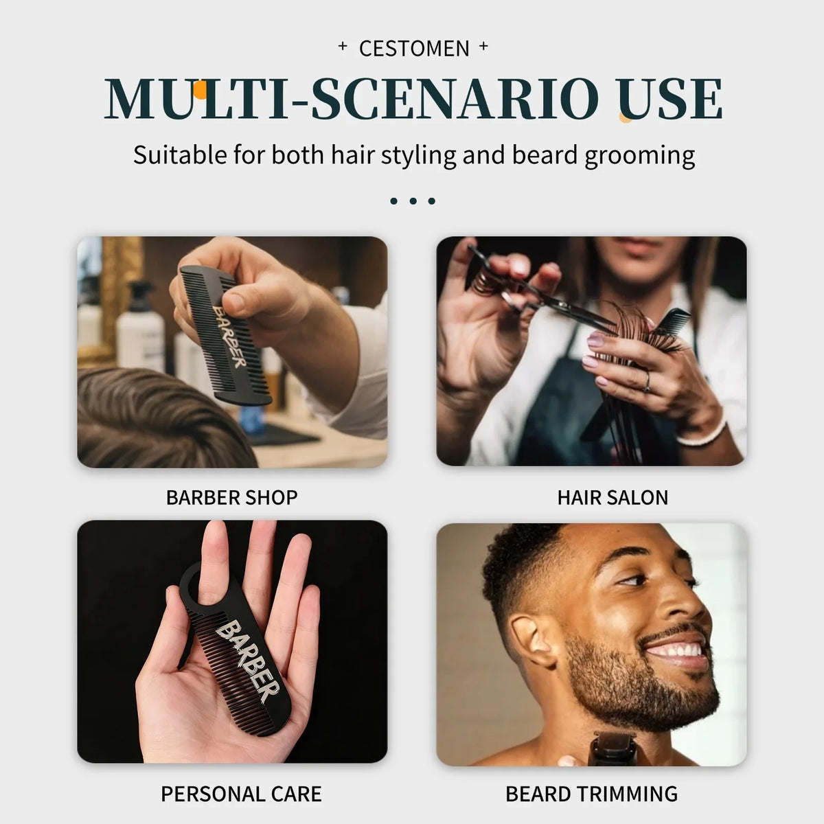 3Pcs Men Grooming Set Professional Beard Brush Stainless Steel Ring Comb Mini Scissors Salon Home Daily Styling Beard Care Tools