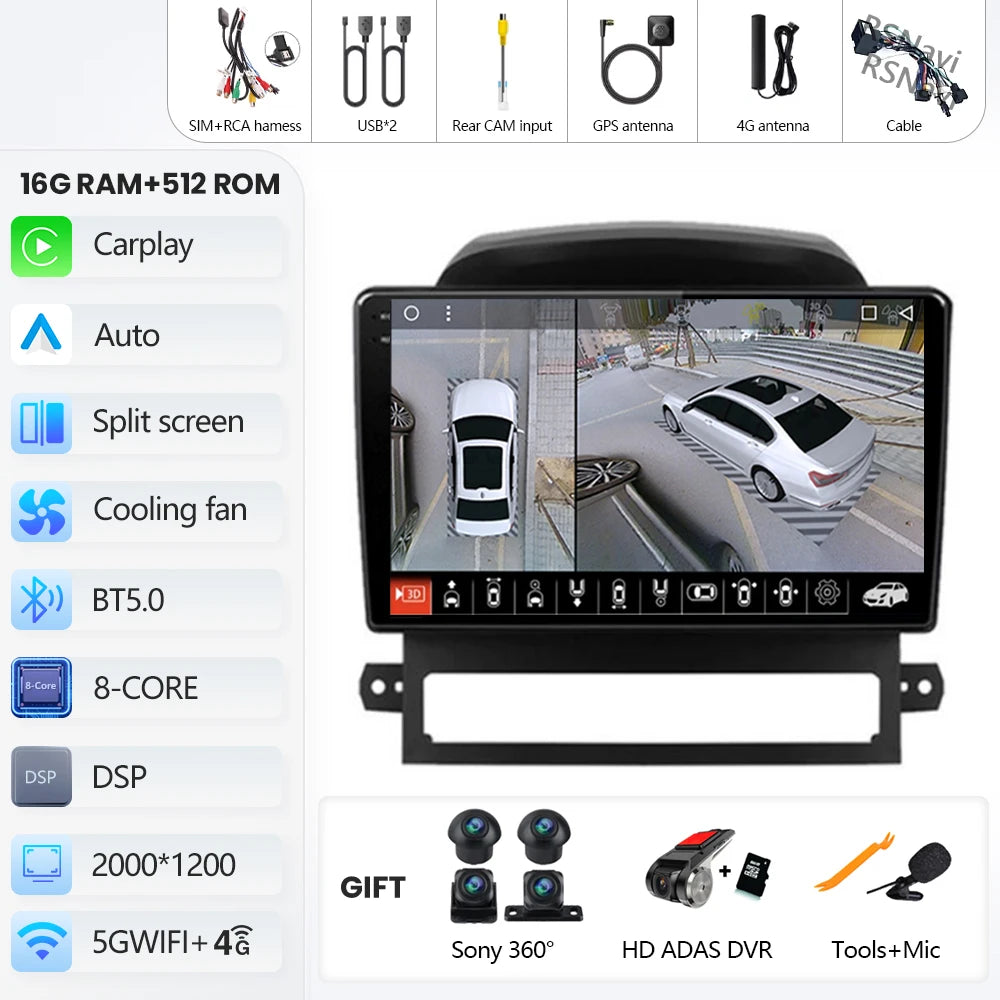 Android 16 Carplay Auto Multimedia Car Radio For Chevrolet Captiva 2008 2009 - 2012 Head Unit Autoradio Stereo Snapdragon Player