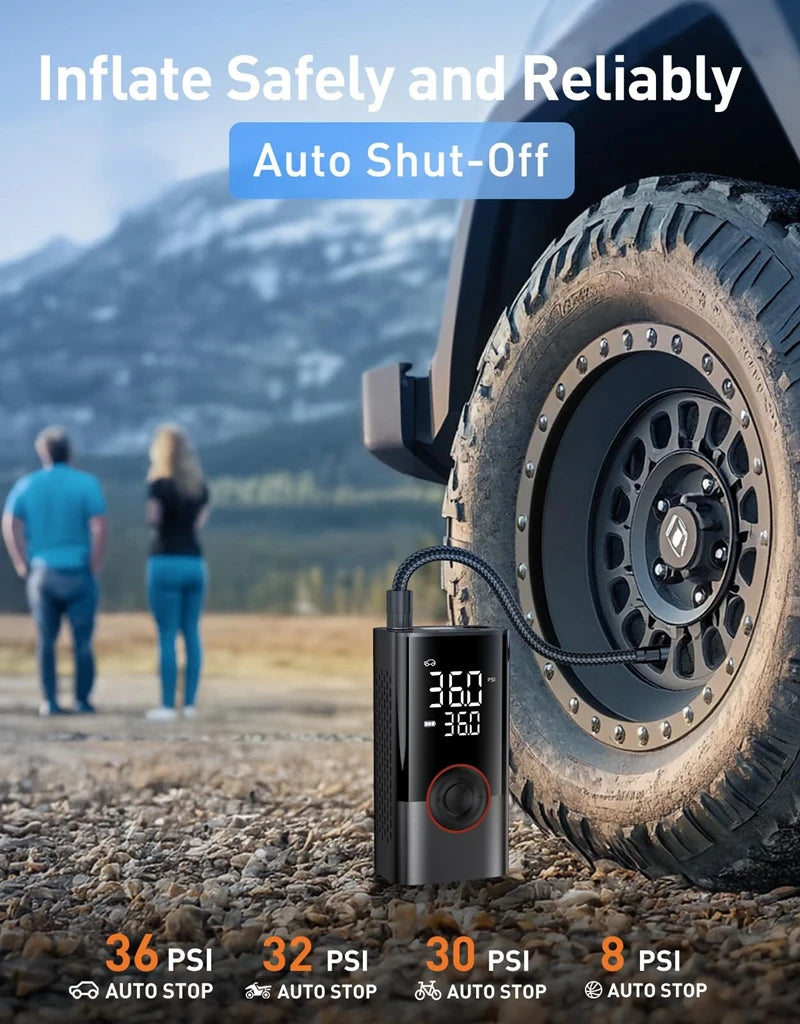 LEIBOO 150PSI Smart Air Pump Tire Inflator Portable Air Compressor with Digital Pressure Gauge for Car Bike Motorcycle Ball