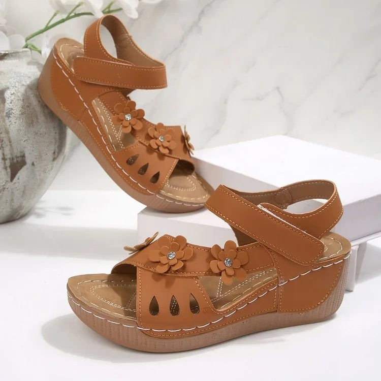 Women's Flower Wedge Sandals 2026 Summer Platform Sandals Chunky Heel Open Toe Beach Shoes Casual Outdoor Sandals