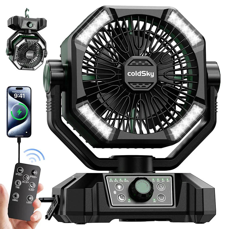 20000mAh Camping Fan with LED Lantern — Outdoor Portable Fan