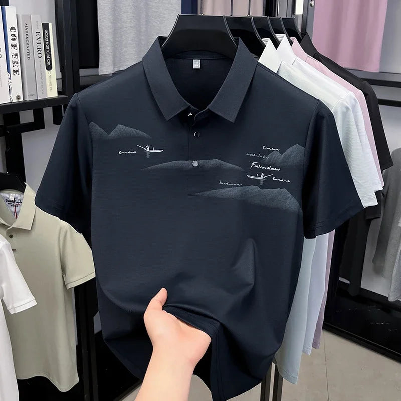 Men's Textured Mesh Polo - Cool-Touch Lapel, Two-Button Placket