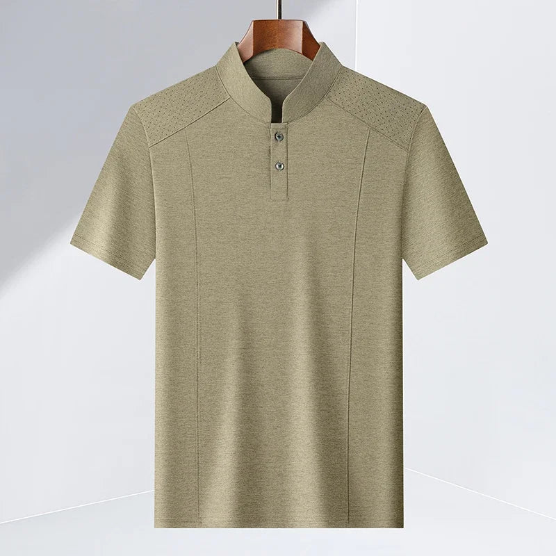 Men's Split-Neck Tee - Vented Perforated Fabric, Breathable Slim