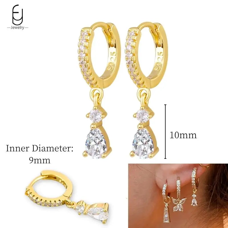 925 Sterling Silver Crystal Drop Earrings for Women - Heart & Flower Studs