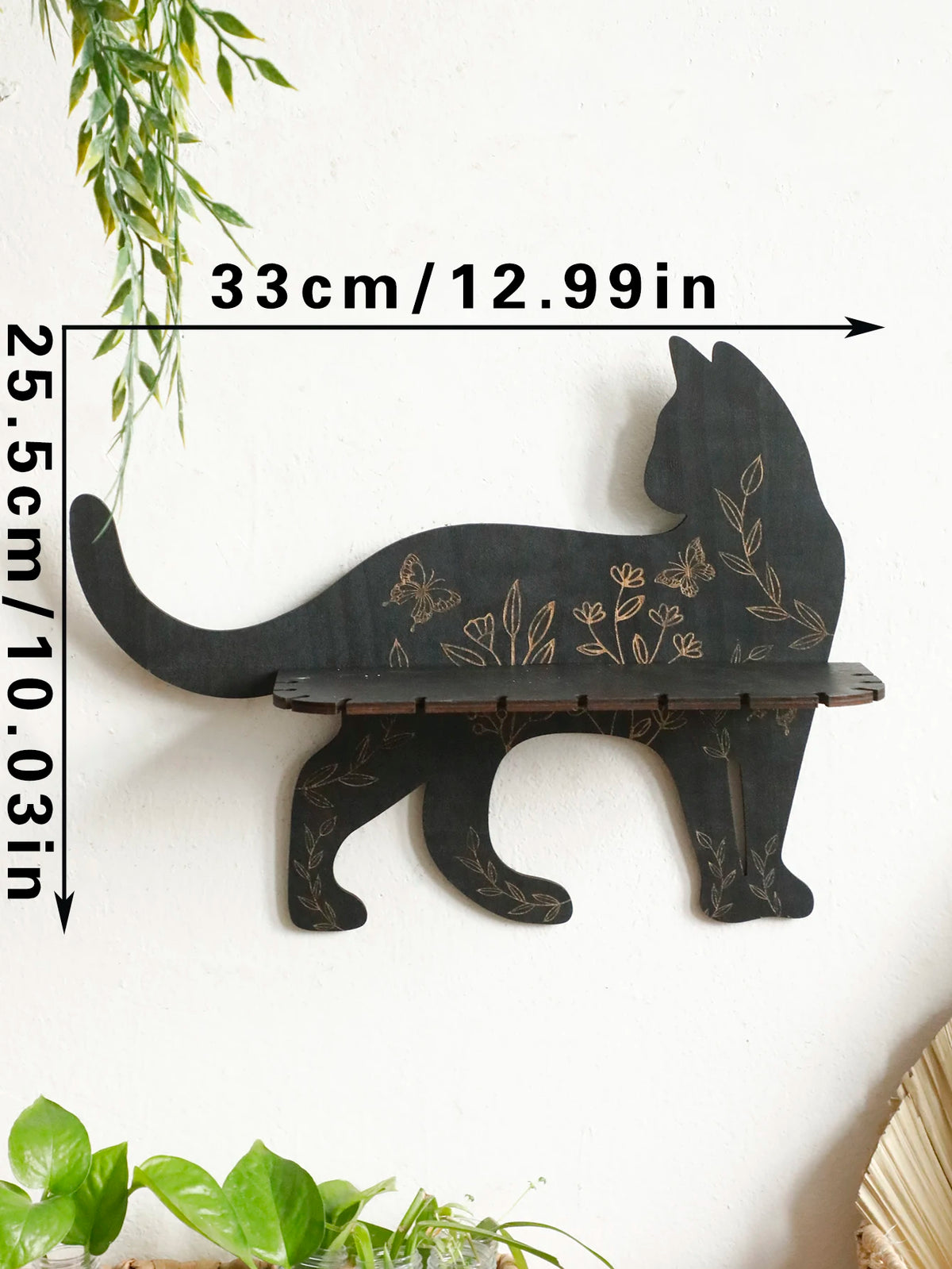 Black Cat Floating Wall Shelf - Flower Pattern Display – photo 7