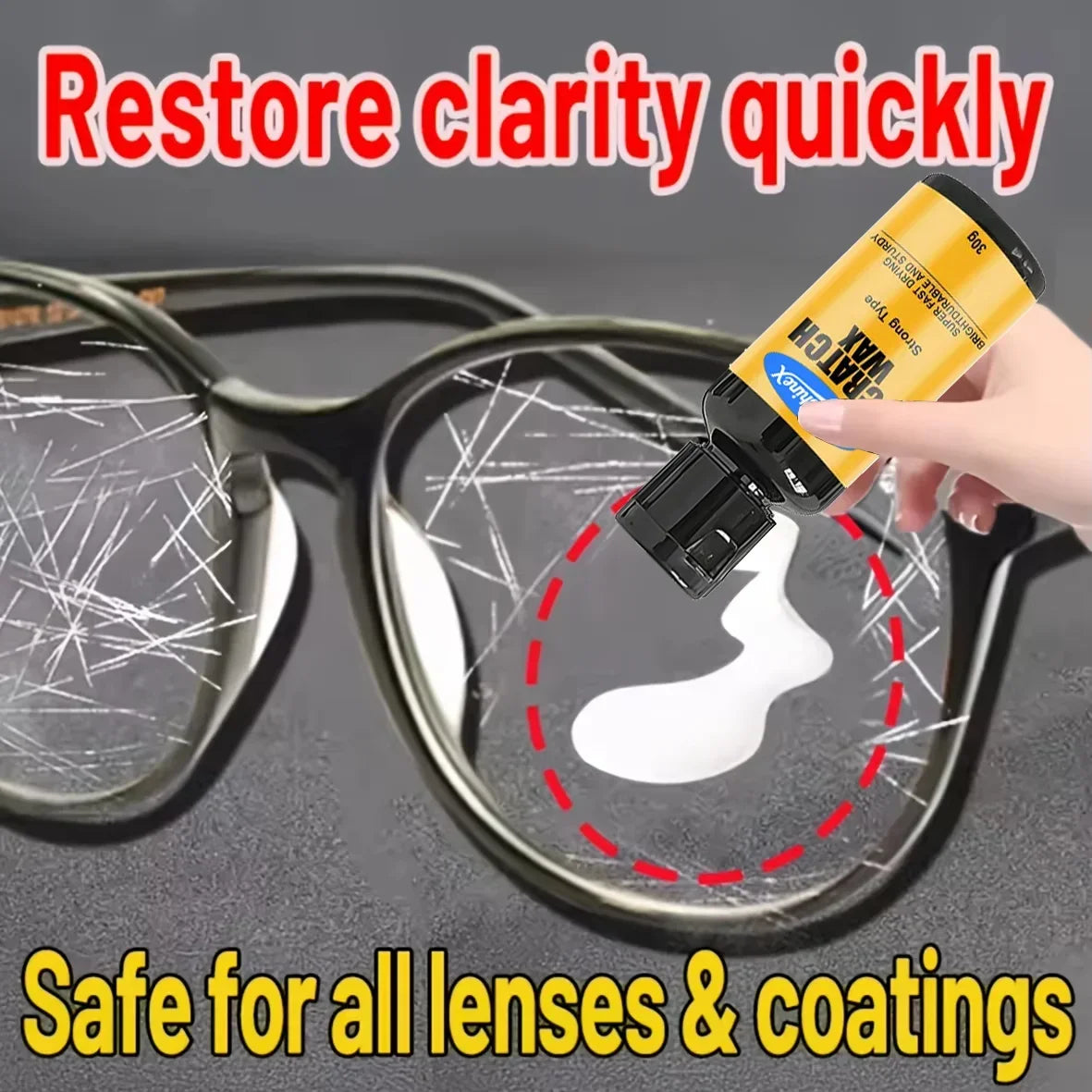 Glasses Restoration Resin: Repair cream for repairing glasses scratches, yellowing and wear, lens repair, automotive glass
