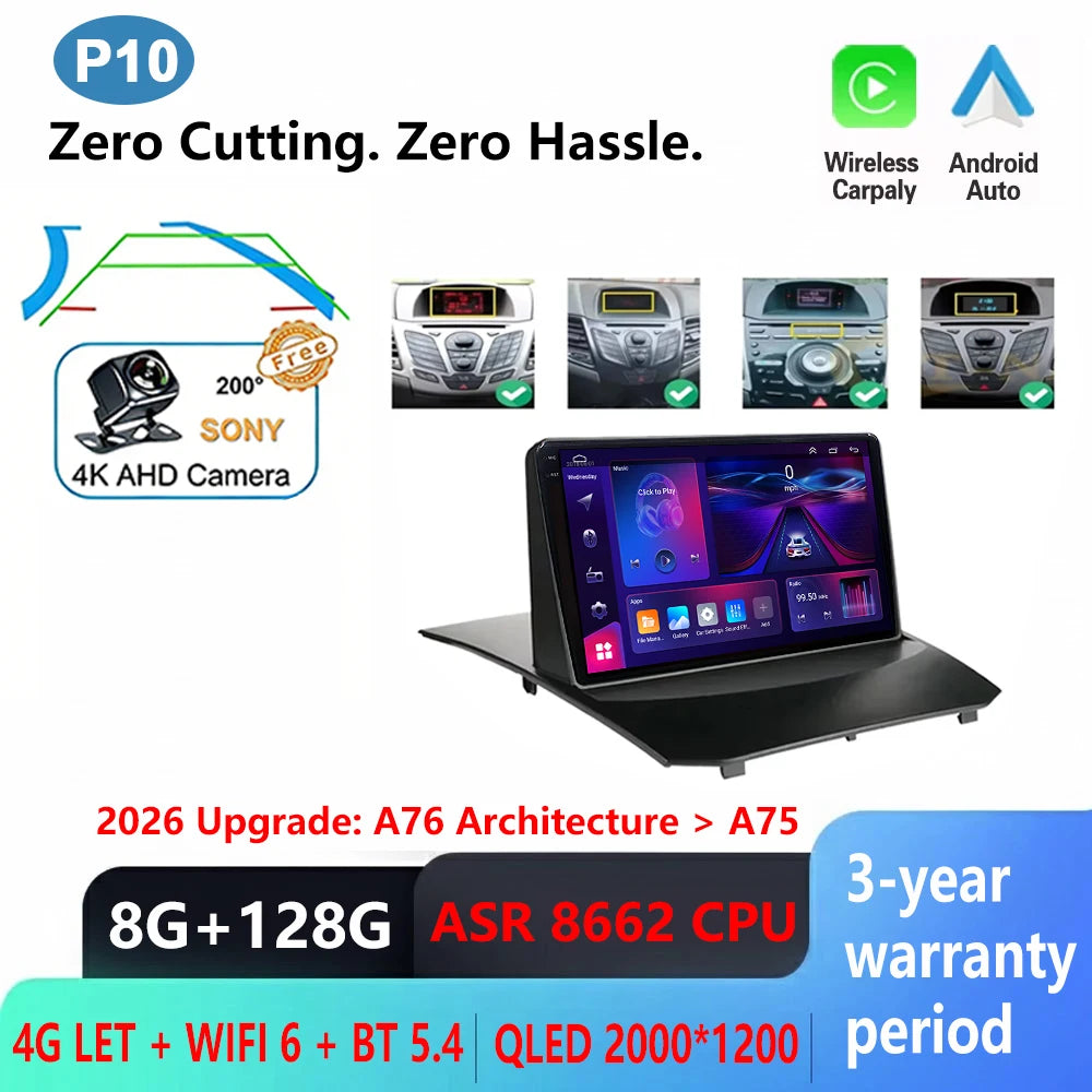 Android Car Stereo for Ford Fiesta MK6/MK7 (2009–2017) — Wireless CarPlay, Android Auto, GPS, 5G WiFi