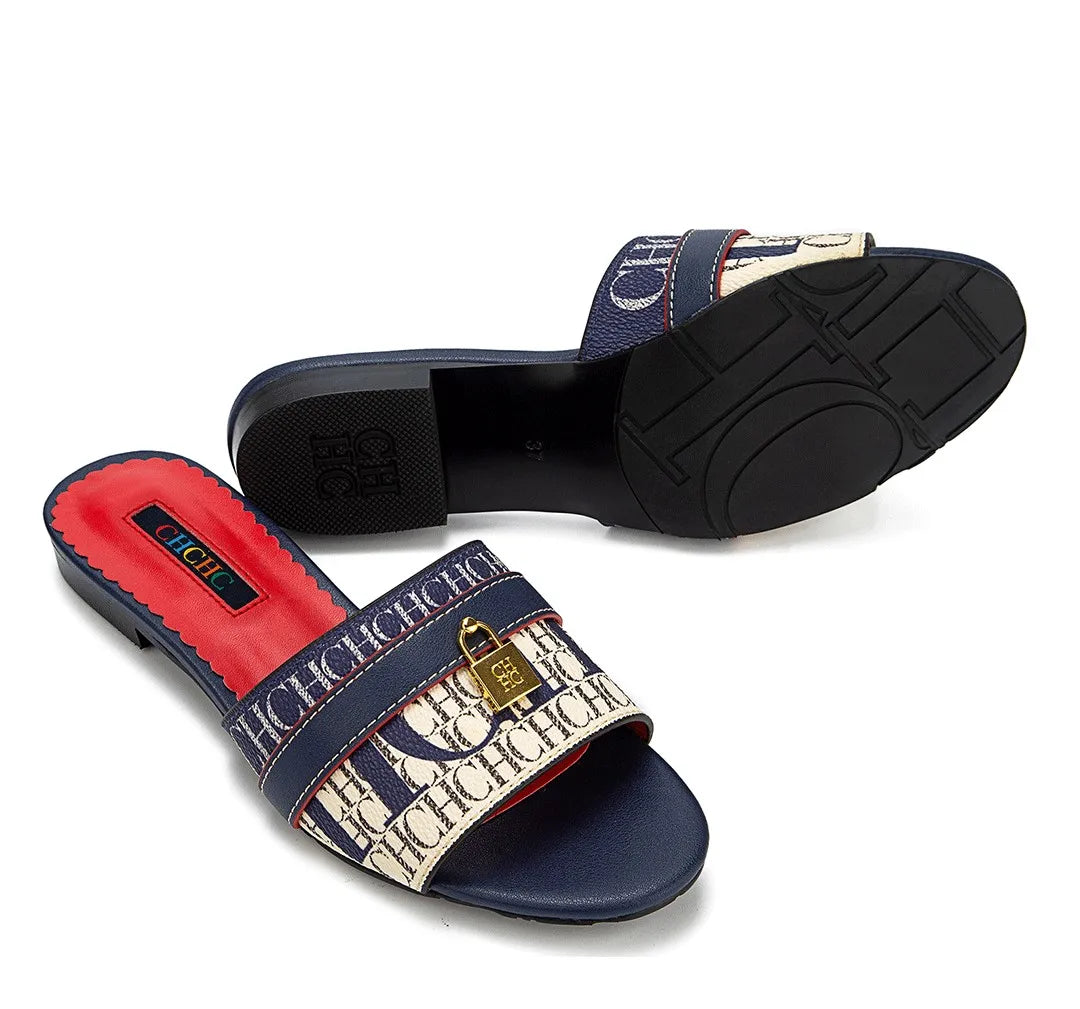 CH High Quality Metal Lock Monogram Print Women's Low Heeled Slippers Delicate and Versatile Women's Fashion Slippers
