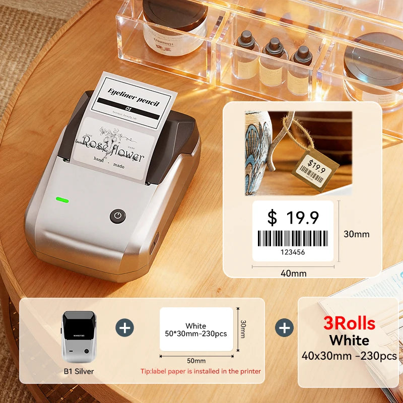 NIIMBOT B1 Portable Thermal Printer With Tapes 2 Inch Adhesive Label Printer Mini Bluetooth Sticker Maker Support Smartphones PC