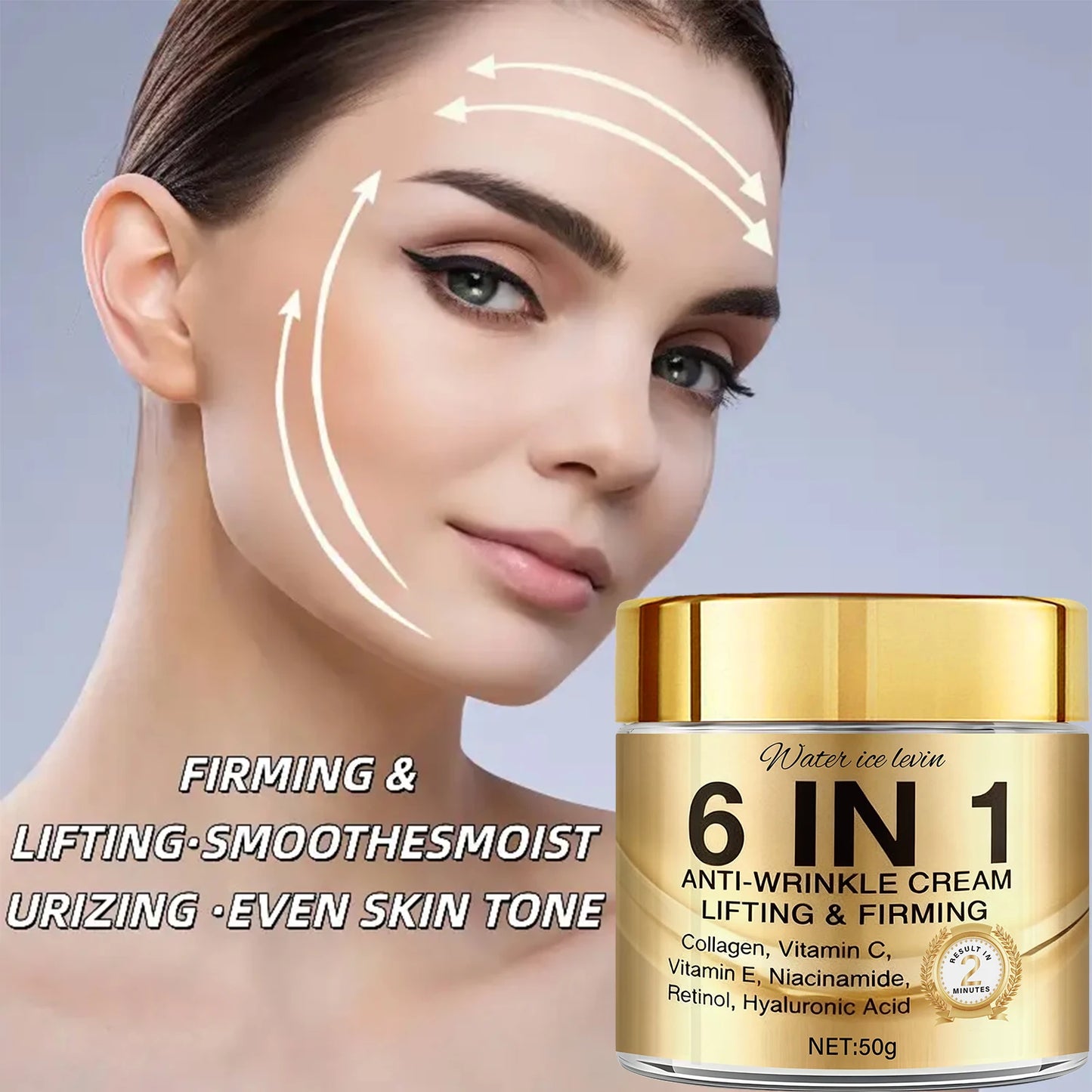 Water Ice Levin 6-in-1 Anti-Wrinkle Face Cream 50g – Collagen, Retinol & Hyaluronic Acid | Lifting, Firming, Whitening & Acne Control | CPNP Certified
