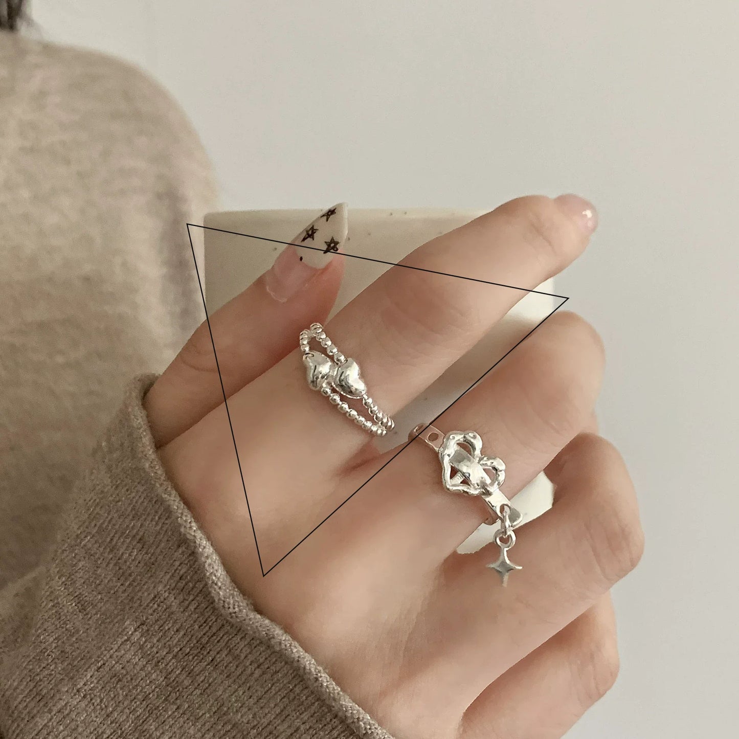 PANJBJ 925 Sterling Silver Hollow Out Rings For Women Three Layered Cross Punk Irregular Vintage Jewelry Gift Dropshipping