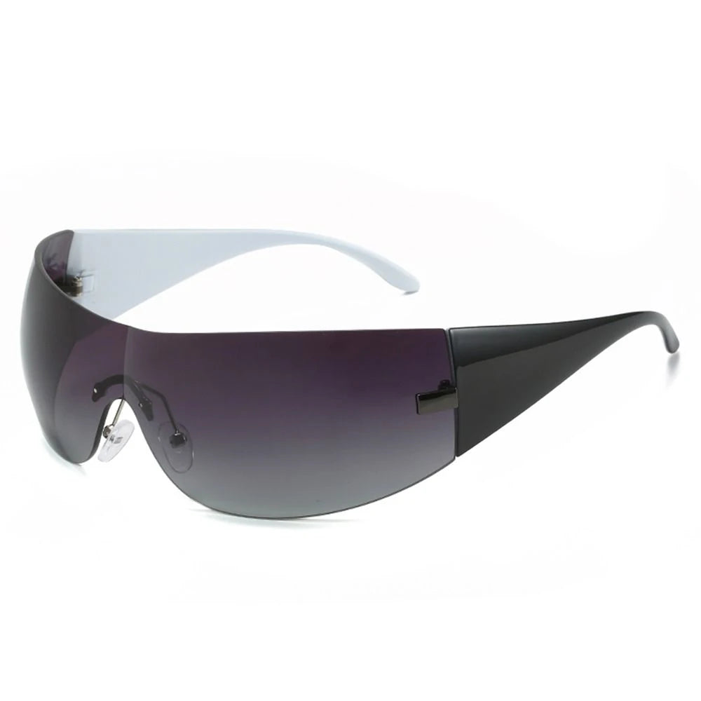 Trendy Y2K Sunglasses for Women  Men Rimless Wrap-Around Sunglasses Futuristic One Piece Shades Fashion Hip Hop Sun Glasses
