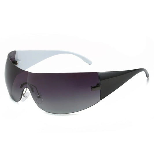 Trendy Y2K Sunglasses for Women  Men Rimless Wrap-Around Sunglasses Futuristic One Piece Shades Fashion Hip Hop Sun Glasses