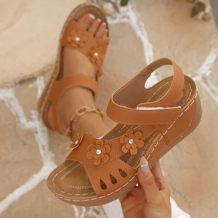 Women's Flower Wedge Sandals 2026 Summer Platform Sandals Chunky Heel Open Toe Beach Shoes Casual Outdoor Sandals