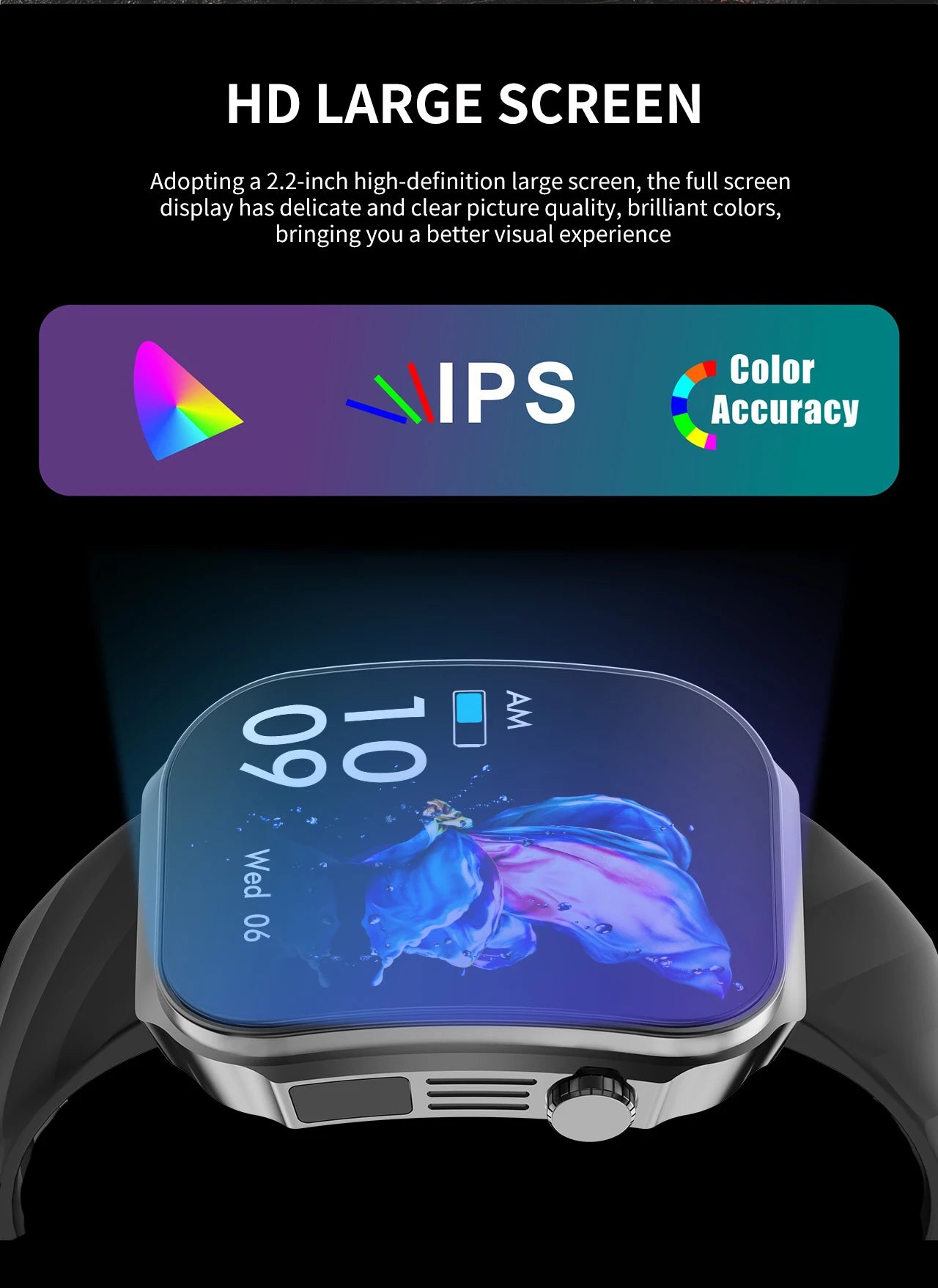 LIGE BWU15 Smart Watch – 2.2" 3D Curved Screen, BT Calling, Heart Rate, Blood Oxygen & 100+ Sports Modes | IP67