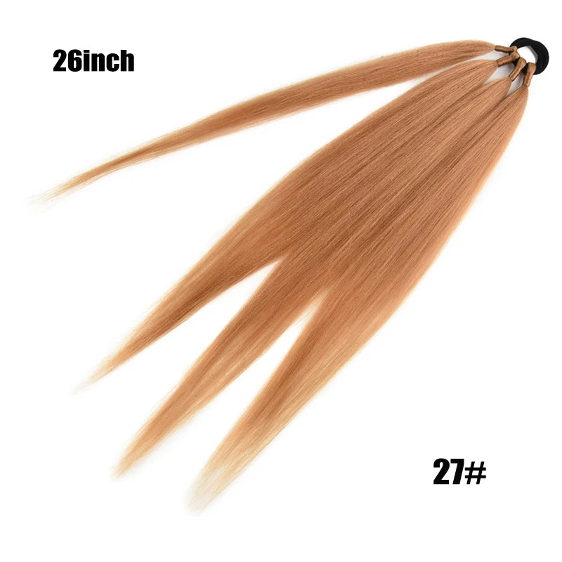 Boxing Braids Ponytail Extensions Synthetic Wrap Around Ponytail With Rubber Band Hair Ring DIY 26 Inch Ombre Black Brown Grey
