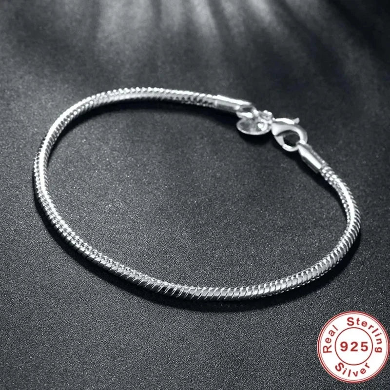 925 Sterling Silver Snake Bone Charm Bracelet – Handmade Fine Jewelry for Women | 2 Styles, 16–23cm
