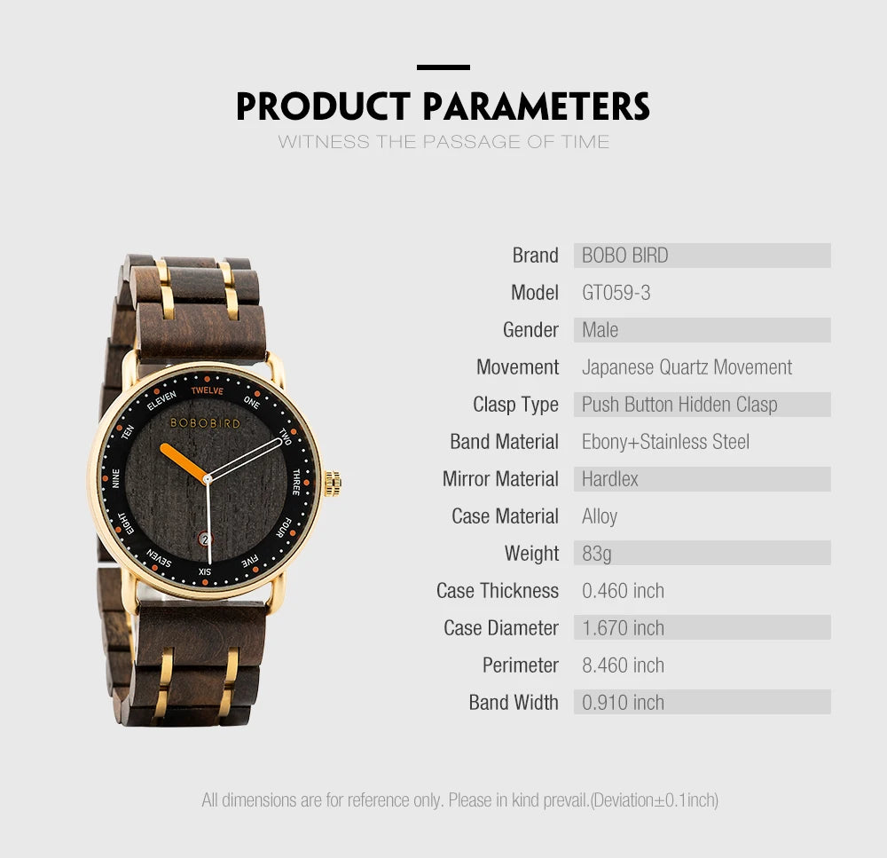 Man's Watches BOBO BIRD Wooden Quartz Watch Casual Wristwatch for Men Unique Gift Drop Shipping