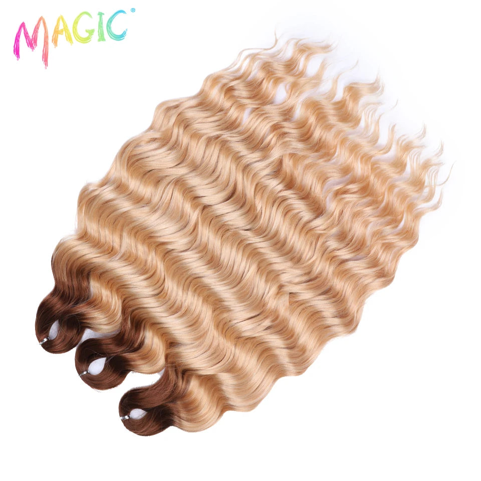 Anna Synthetic Hair 24 Inch Water Wave Braiding Hair Extensions Ombre Blonde Deep Wave Afro Curl Twist Crochet Hair for Women