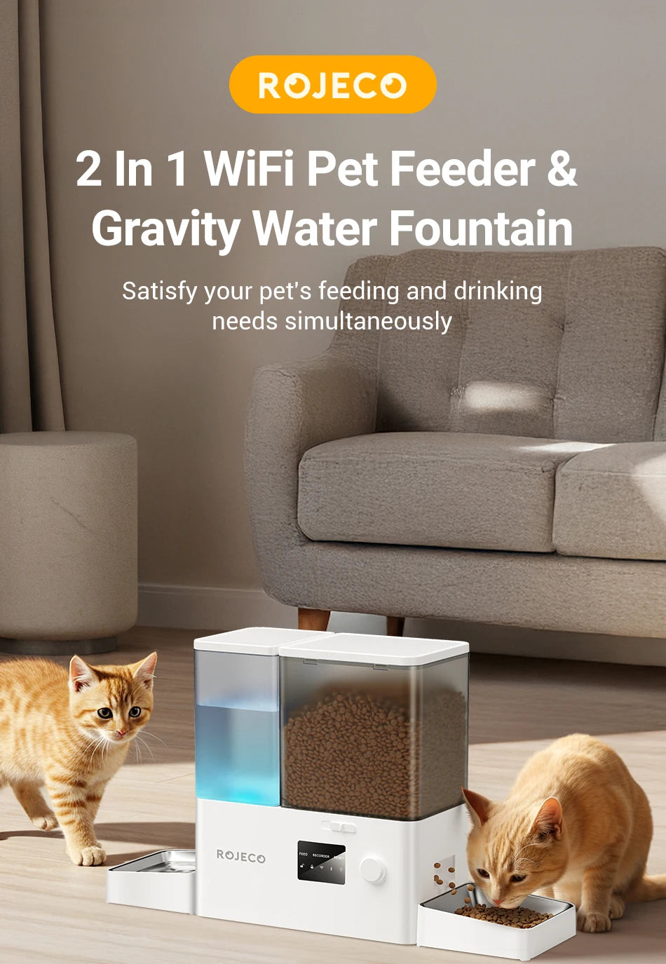 Automatic Pet Feeder with Water Fountain, 5L Food and 3.5L Water