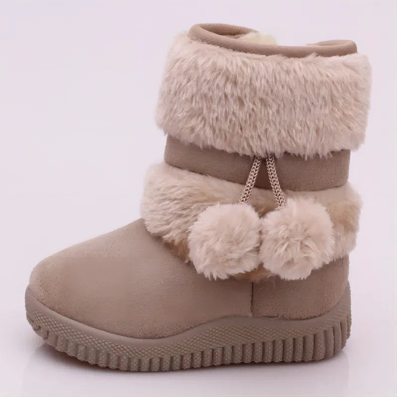 Girls Pom Pom Snow Boots - Thick Warm Winter Boots for Kids