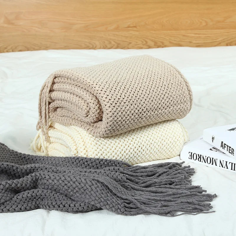 Cable Knit Throw Blanket, Lightweight Farmhouse Throw