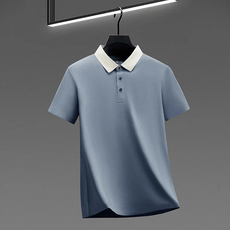 Men's Comfort-Fit Polo Shirt - Quick-Dry Contrast Collar, All Seasons