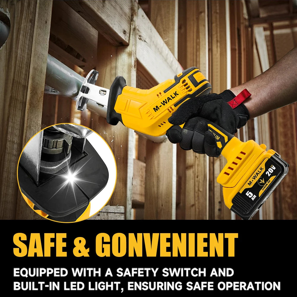 M-WALK 3000RPM Cordless Electric Reciprocating Saw Chainsaw Saber Saw Wood Metal Cutting Power Tool For Dewalt 20V Battery Pin