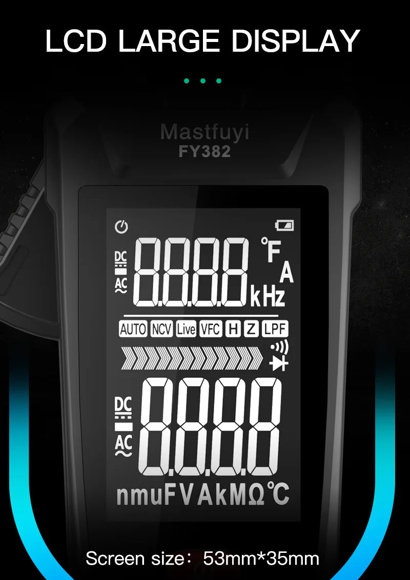 MASTFUYI Automatic Large-Screen Digital Clamp Meter Handheld Ammeter Clamp Multimeter 10000 Counts True RMS with NCV Detection