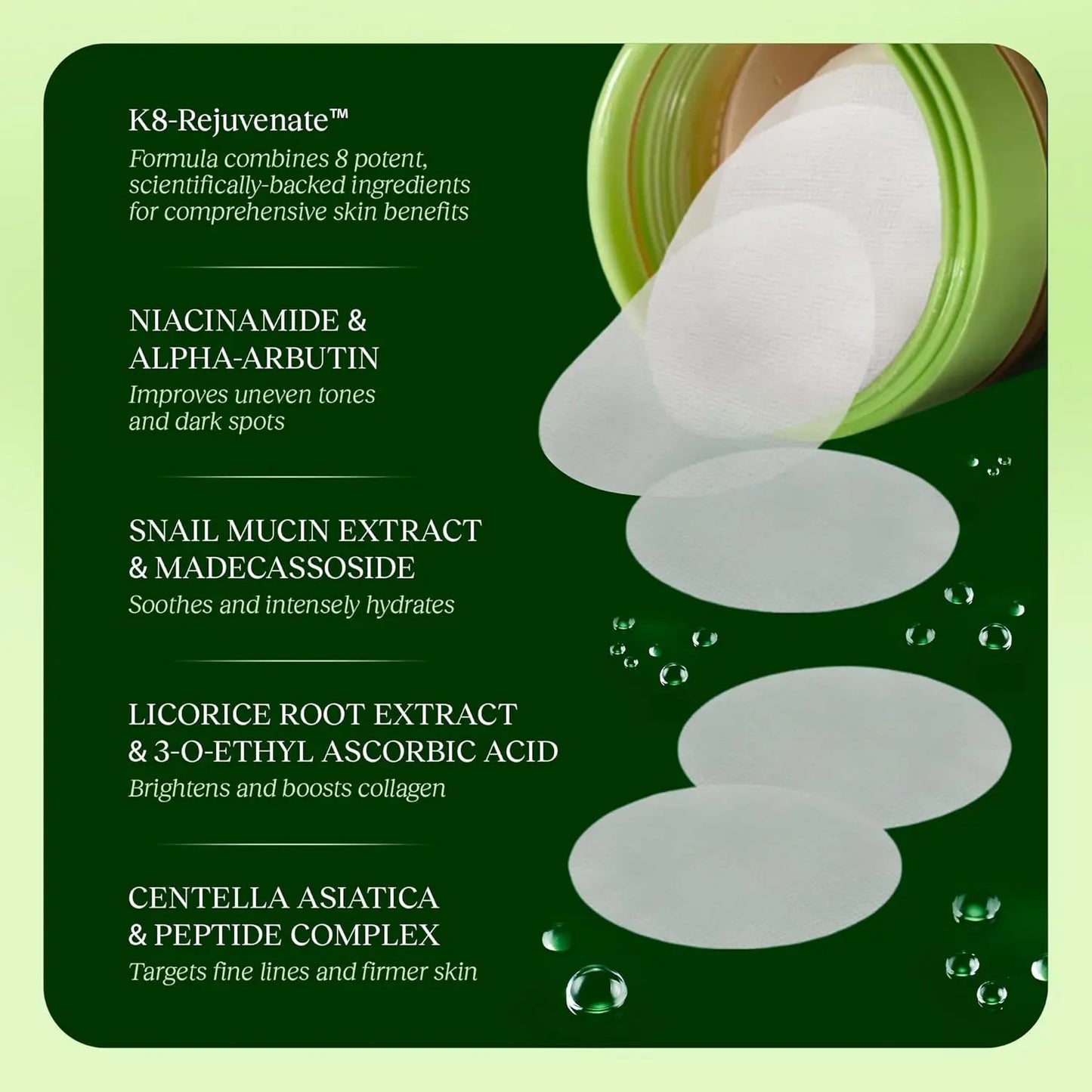 JiYu Toning Polish Pads - Korean Skincare for Dark Spots, Wrinkles & Dull Skin - Hydrating Facial Treatment with Snail Mucin,