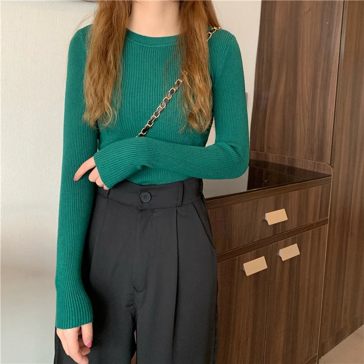 Women's Basic Knit Pullover — Stretch Crew Neck Jumper