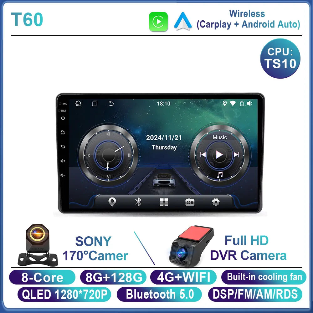 Car Stereo with Apple CarPlay & Android Auto, Compatible with Fiat Panda 169 (2003-2012)