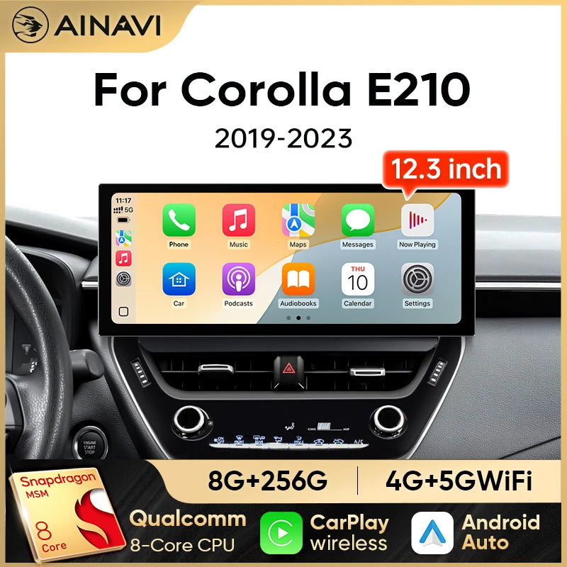 Ainavi 12.3 inch Car Radio For Toyota Corolla 2019 2020 2021 2022 2023 E210 Wireless Carplay Android Auto 4G Car Multimedia 2DIN