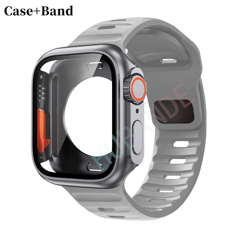 Silicone strap For Apple Watch 44mm 45mm 41mm 40mm Bracelet+Screen protectores Change to Ultra For iWatch Series 9 8 7 SE 6 5 3